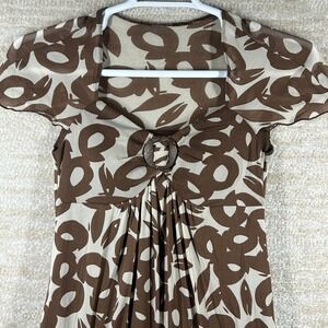 Cato Womens Y2K Boho Mesh Abstract Floral O-Ring Empire Waist Midi Dress Brown 6